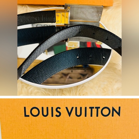 LOUIS VUITTON Damier Graphite Belt w/ Logo Silver Buckle Size 85-34 Unisex w/COA - Picture 3 of 10